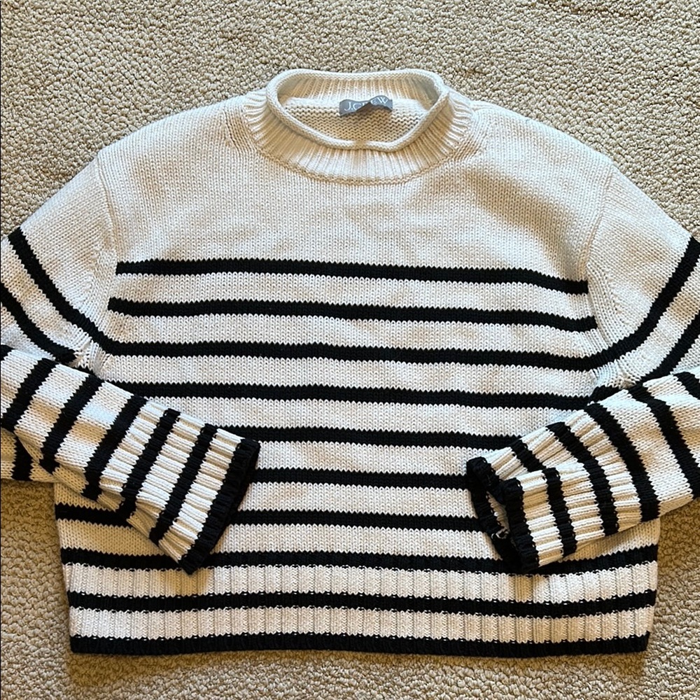 JCrew Striped, Cropped 100% Cotton Black and White Sweater, size M